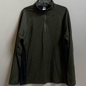 REEBOK WORK OUT READY/QUARTER ZIP/PULLOVER TOP MENS /OLIVE GREEN-BLACK/ MEDIUM.